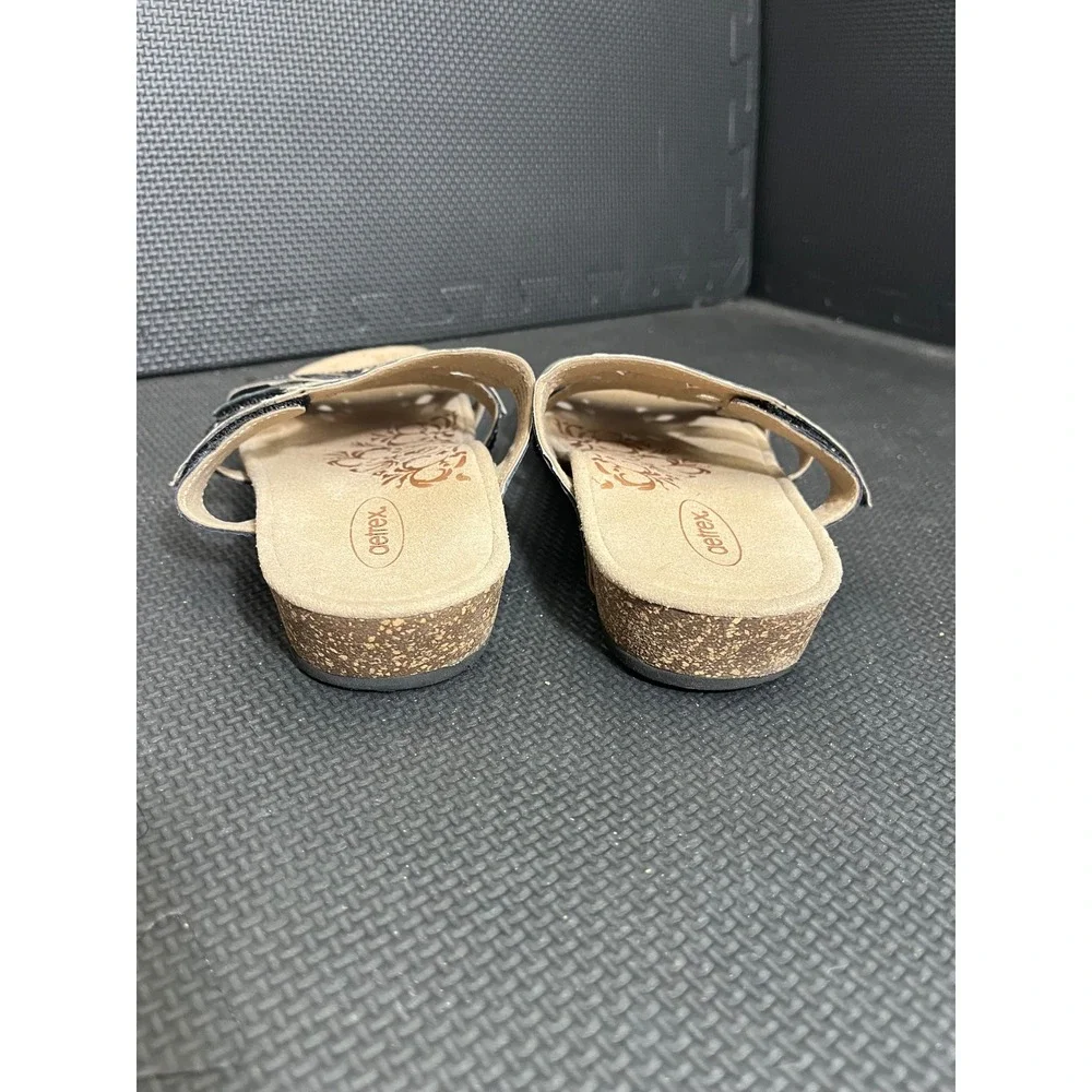 Aetrex‎ Women's Kristen Petal Slide Sandal Leather Black Shoes Size 6.5